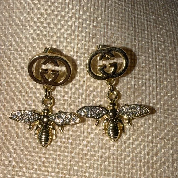 Gucci Gold and Crystal Bee Dangle Earrings - Picture 3 of 6